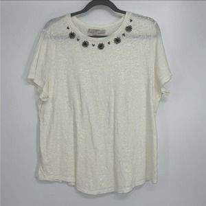 LOFT CREAM EMBELLISHED LIGHTWEIGHT SOFT PULLOVER TOP SIZE XL